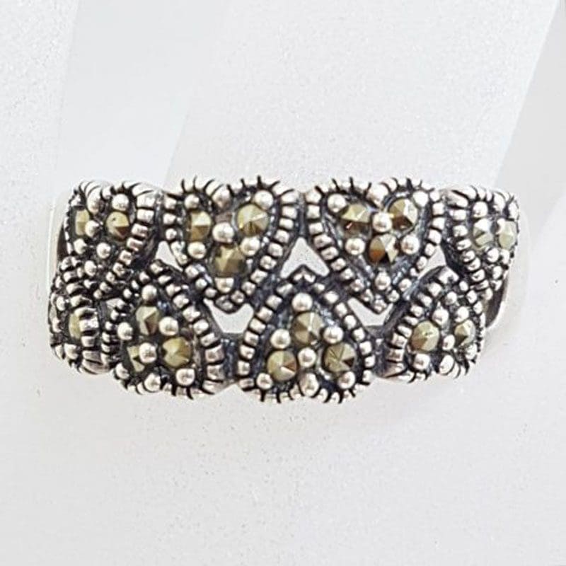 Sterling Silver Wide Marcasite Heart Ring