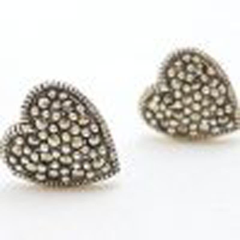 Sterling Silver Marcasite Heart Stud Earrings