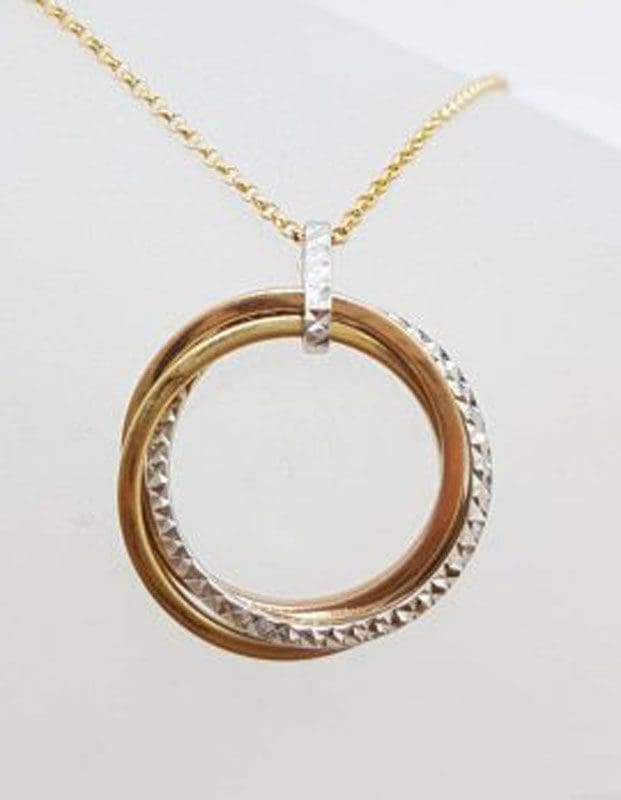 9ct Three Tone Gold - Rose Gold, Yellow Gold & White Gold - Circle of Life Pendant on Gold Chain