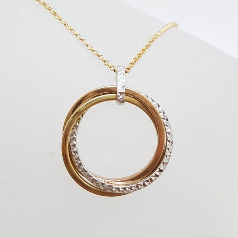 9ct Three Tone Gold - Rose Gold, Yellow Gold & White Gold - Circle of Life Pendant on Gold Chain