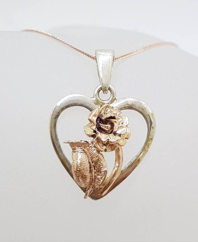 20210519_132249 Sterling Silver and 9ct Rose Gold Rose in Heart Pendant on Chain
