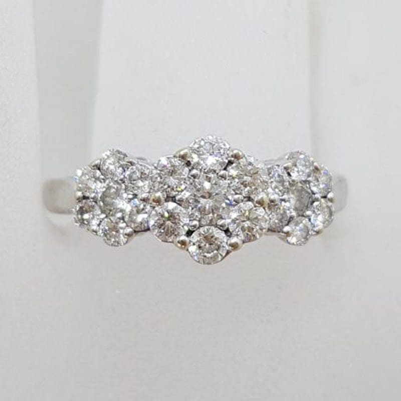 18ct White Gold Diamond Cluster Trilogy Daisy Ring - Dress Ring / Engagement Ring