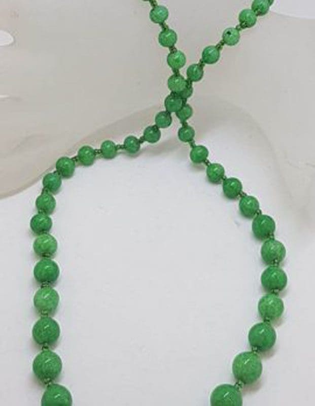 9ct Yellow Gold Clasp on Natural Jade Knotted Bead Necklace / Chain