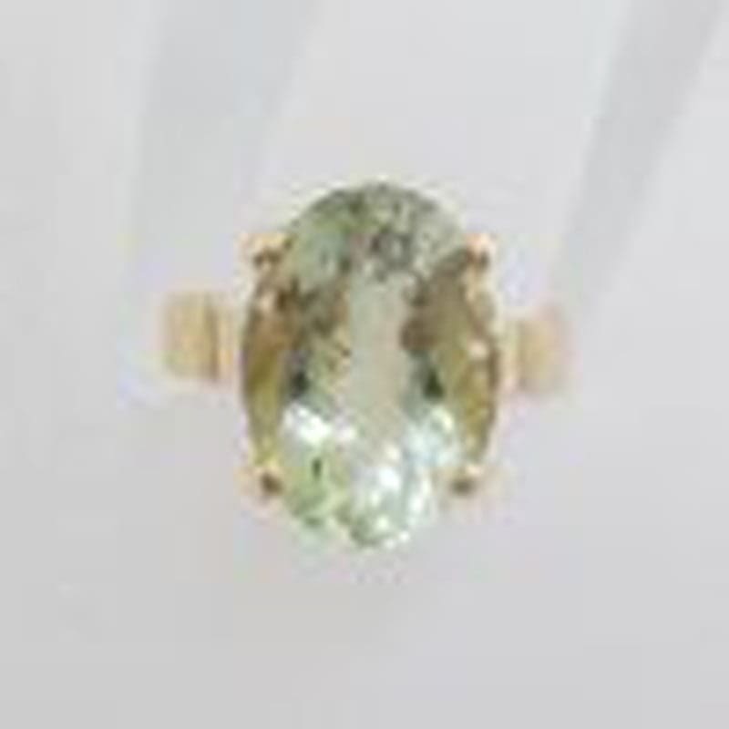 9ct Yellow Gold Green Amethyst / Prasiolite Oval Claw Set Ring