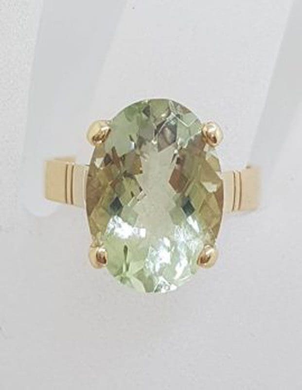 9ct Yellow Gold Green Amethyst / Prasiolite Oval Claw Set Ring