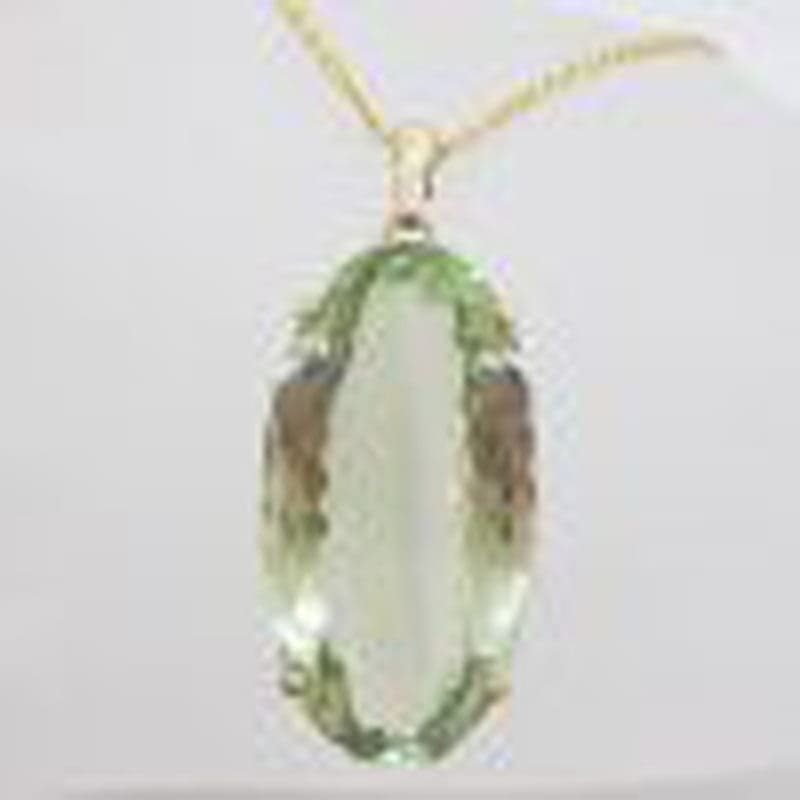 * SOLD * 9ct Gold Green Amethyst / Prasiolite Large Oval Pendant on 9ct Chain