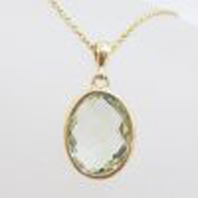 9ct Yellow Gold Oval Green Amethyst / Prasiolite Pendant on 9ct Chain