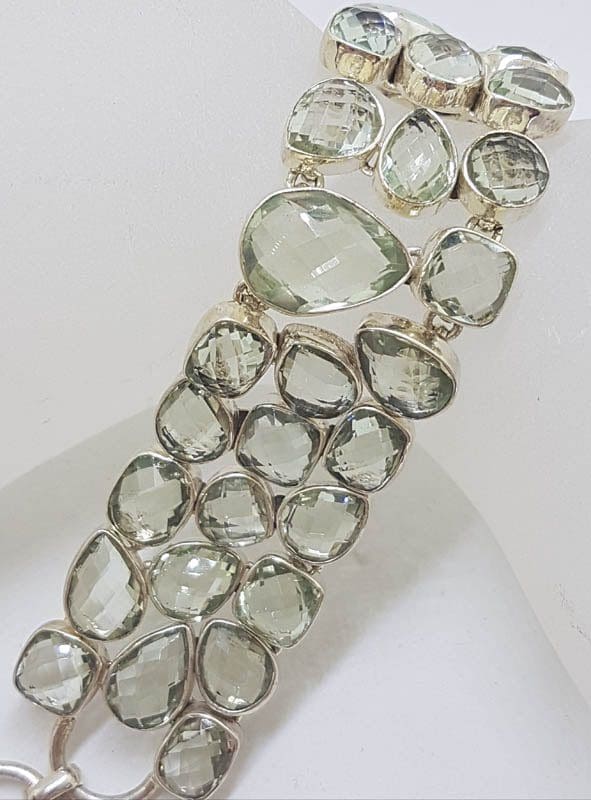 Sterling Silver Wide Green Amethyst / Prasiolite Chunky Bracelet