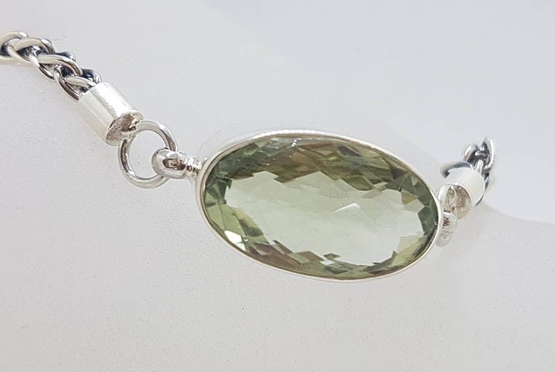 Sterling Silver Oval Prasiolite / Green Amethyst Bracelet - Large