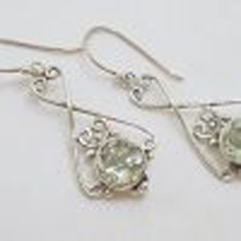 Sterling Silver Green Amethyst / Prasiolite Ornate Earrings