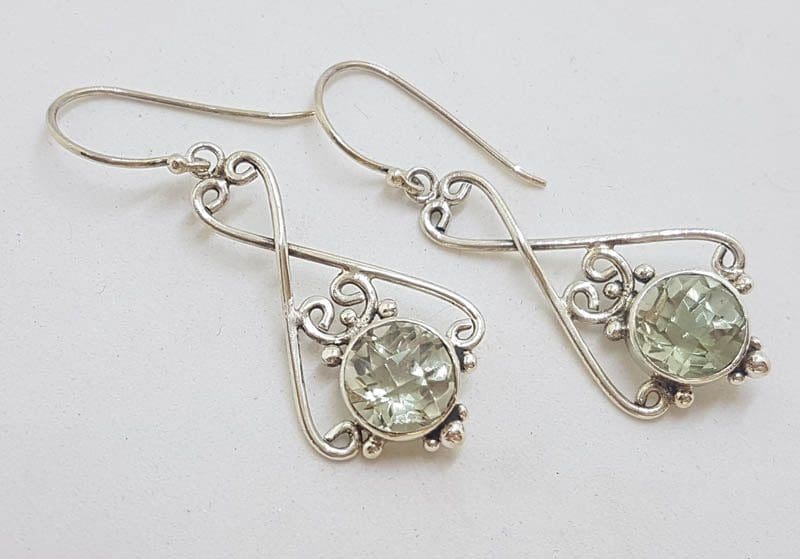 Sterling Silver Green Amethyst / Prasiolite Ornate Earrings