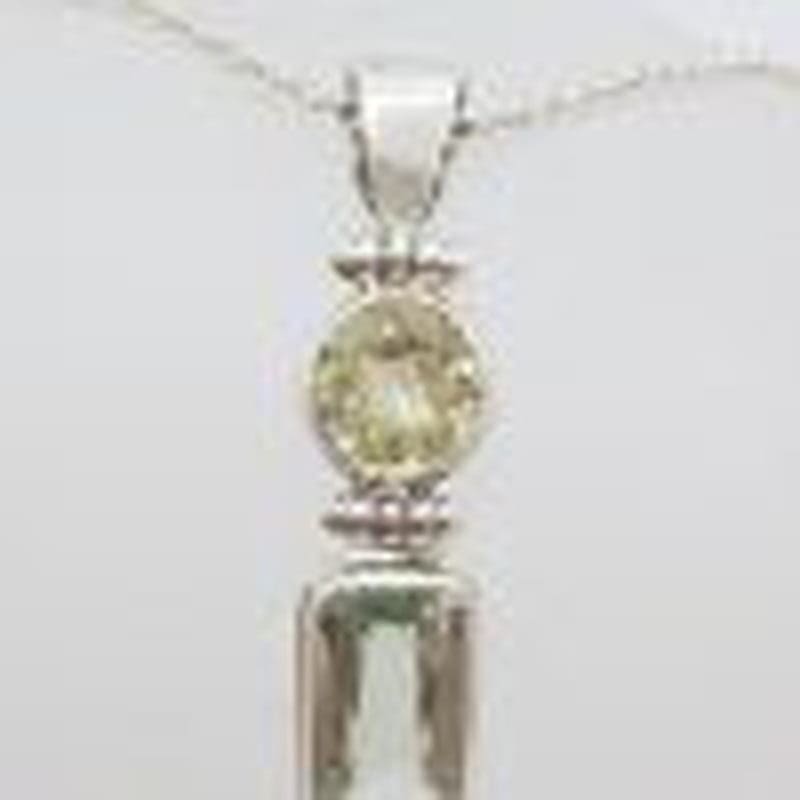 Sterling Silver Green Amethyst / Prasiolite and Citrine Pendant on Chain