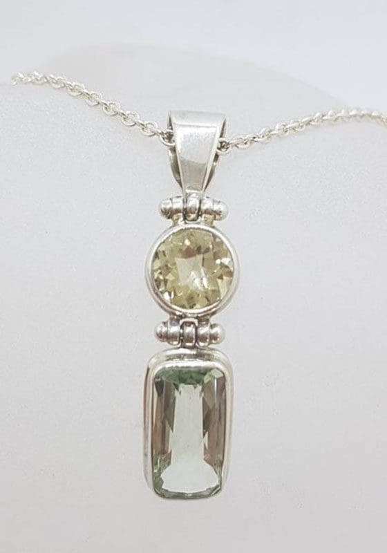 Sterling Silver Green Amethyst / Prasiolite and Citrine Pendant on Chain