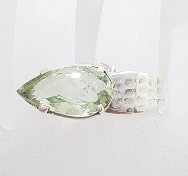 Sterling Silver Green Amethyst / Prasiolite Unusual Teardrop Shape Ring