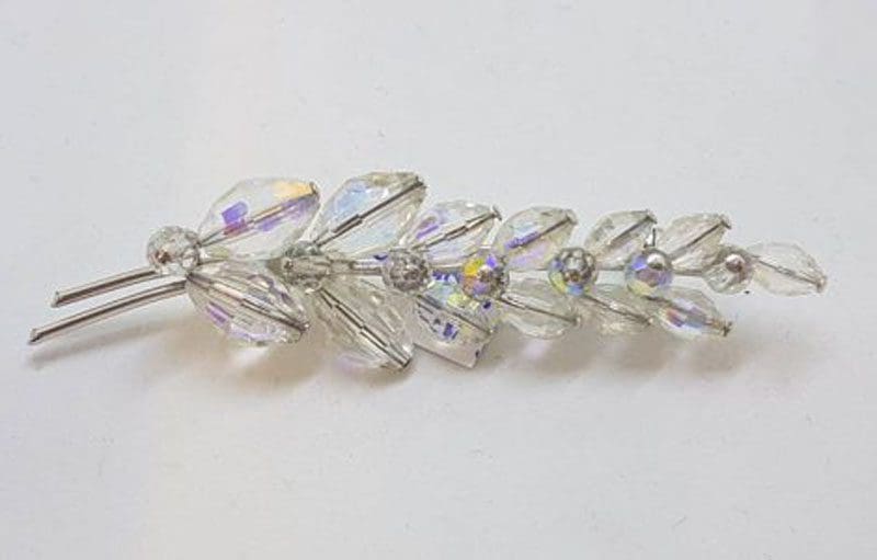Vintage Costume Jewellery Plated Long Crystal Bead Bar Brooch