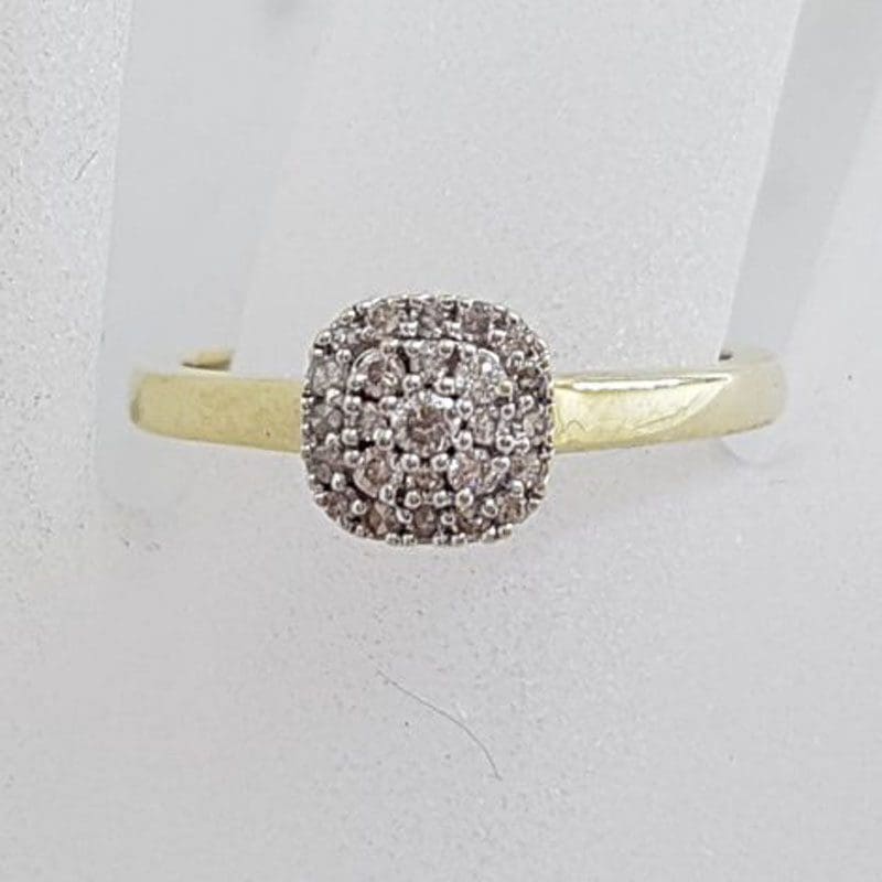 10ct Yellow Gold Square / Round Cluster Diamond Ring