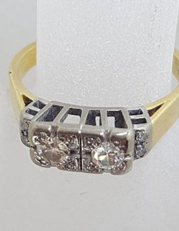 18ct Yellow Gold with Platinum Diamond Toi et Moi High Set Engagement / Dress Ring - Antique / Vintage