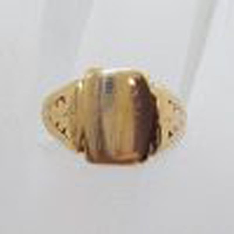 9ct Rose Gold Rectangular Signet Ring with Ornate Sides - Antique / Vintage