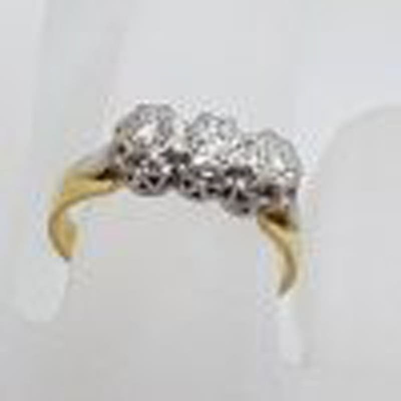 18ct Yellow Gold with Platinum Diamond Trilogy Ring - Antique / Vintage