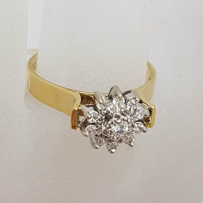 18ct Yellow Gold Diamond Daisy Flower High Set Engagement Ring / Dress Ring - Antique / Vintage