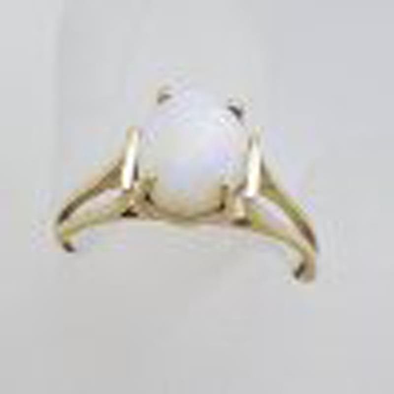 9ct Yellow Gold Oval Solid Opal in Open Band Style Setting - Antique / Vintage