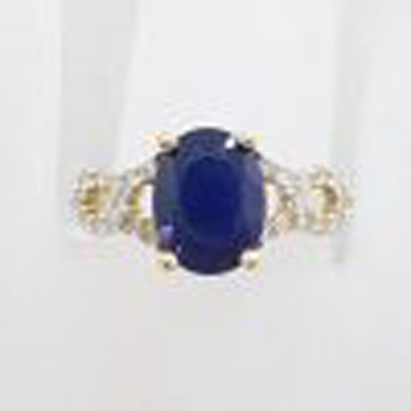 14ct Yellow Gold Oval Sapphire with Diamond Twist Sides Ring