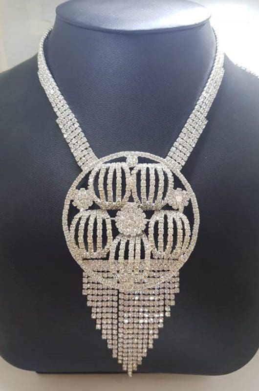 Very Large Rhinestone Round Cluster Drop Plated Necklace / Chain - Bridal / Debutante Jewellery