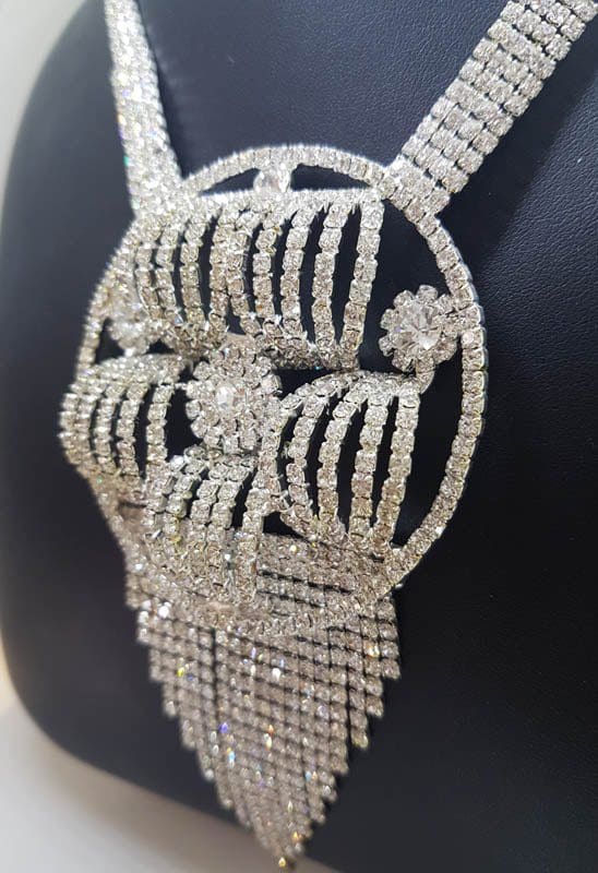 Very Large Rhinestone Round Cluster Drop Plated Necklace / Chain - Bridal / Debutante Jewellery