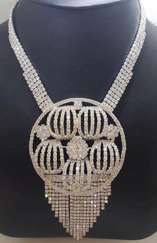 Very Large Rhinestone Round Cluster Drop Plated Necklace / Chain - Bridal / Debutante Jewellery