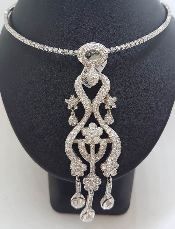 20210524_210358 Plated with Swarovski Crystal Shimmer and Glitz Very Long Ornate Pendant on Choker Chain / Necklace – Wedding / Debutante / Special Occasion