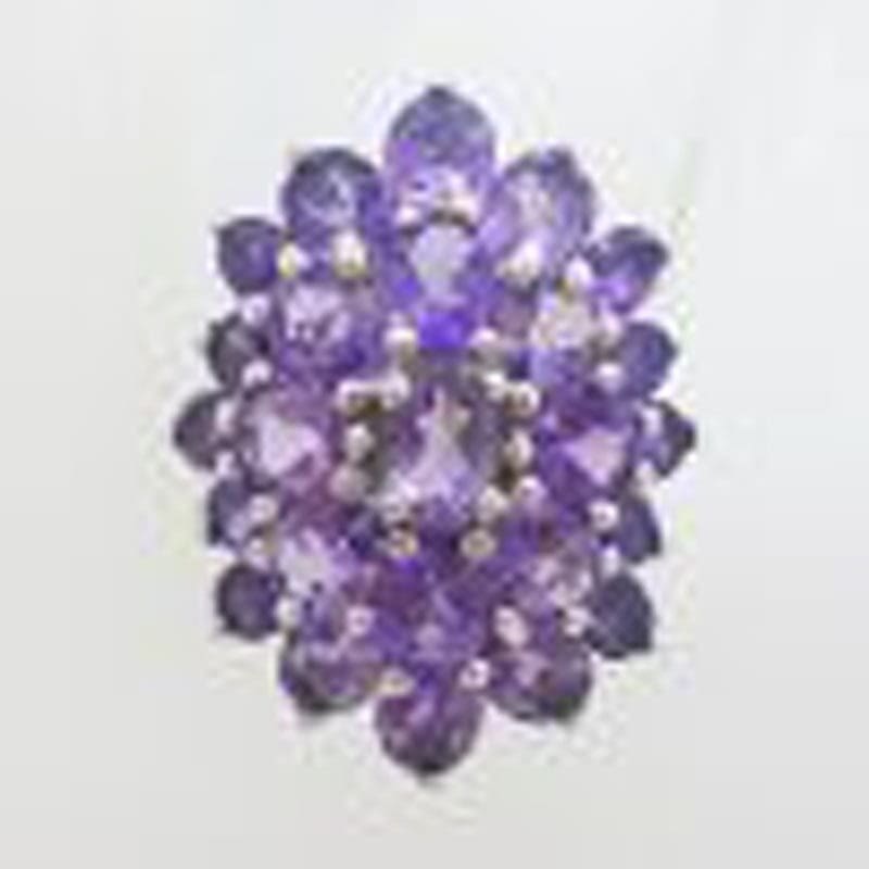 * SOLD * Sterling Silver Large Oval Amethyst Cluster Ring