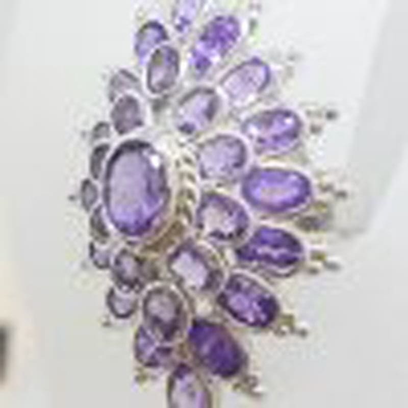 Sterling Silver Very Large Amethyst Cluster Ring