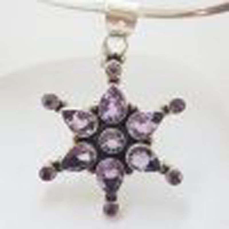 Sterling Silver Large Amethyst Star Pendant on Silver Choker Chain
