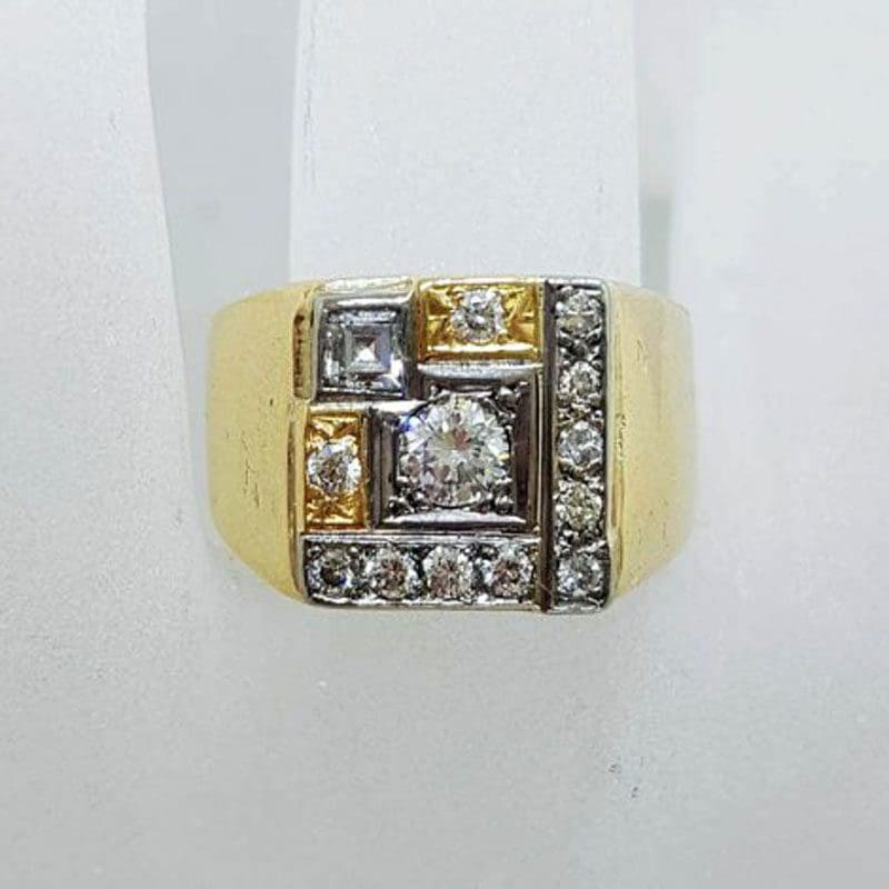 9ct Yellow Gold Unique Large Square Cluster Diamond Ring - Gents Ring / Ladies Ring - Antique / Vintage