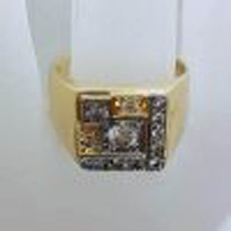 9ct Yellow Gold Unique Large Square Cluster Diamond Ring - Gents Ring / Ladies Ring - Antique / Vintage