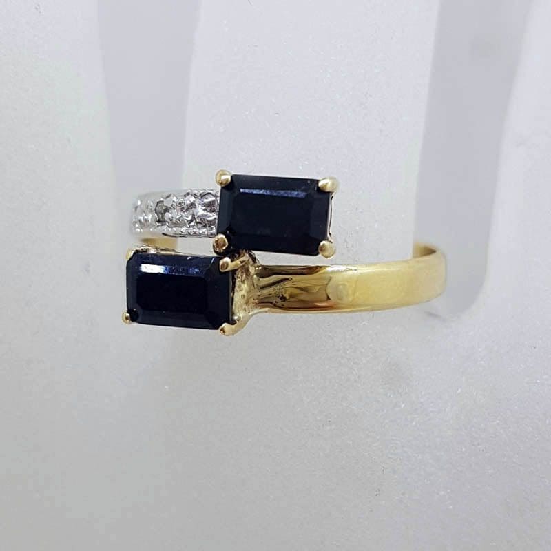 20210525_195710 9ct Yellow Gold Rectangular Natural Sapphires with Diamond Ring