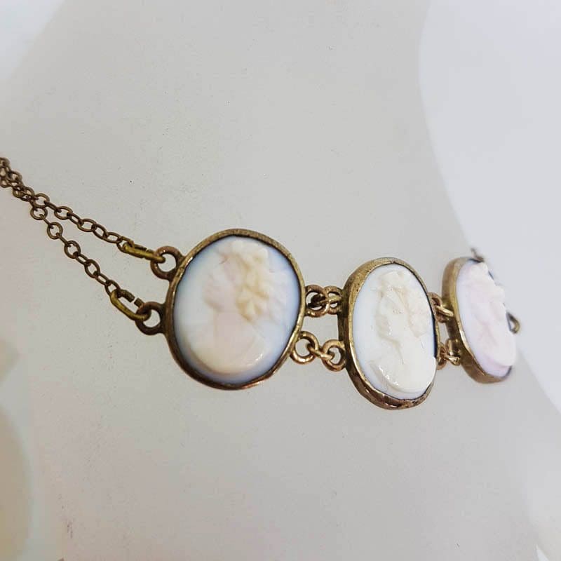 Gold Lined Pink Shell Lady Cameo Bracelet - Antique / Vintage - Vintage Costume Jewellery