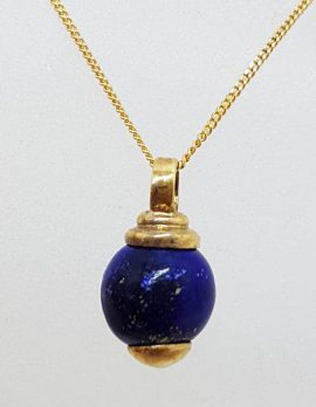 9ct Yellow Gold Lapis Lazuli Ball Pendant on Gold Chain