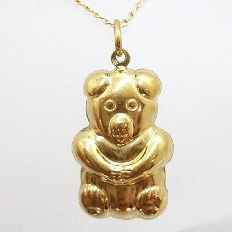 9ct Yellow Gold Puffy Teddy Bear Pendant on Gold Chain