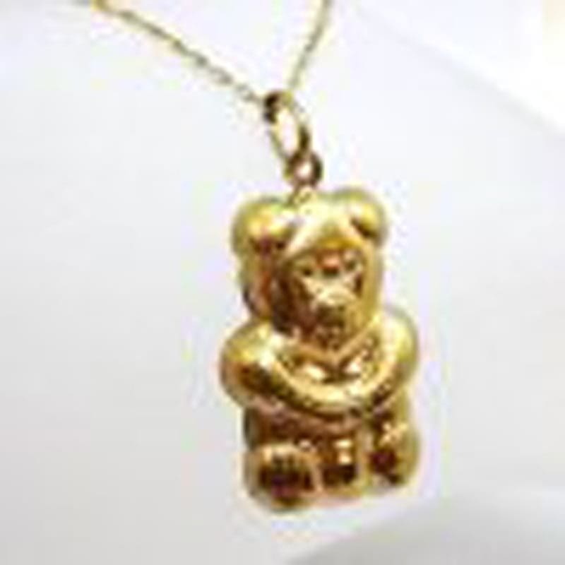 9ct Yellow Gold Puffy Teddy Bear Pendant on Gold Chain