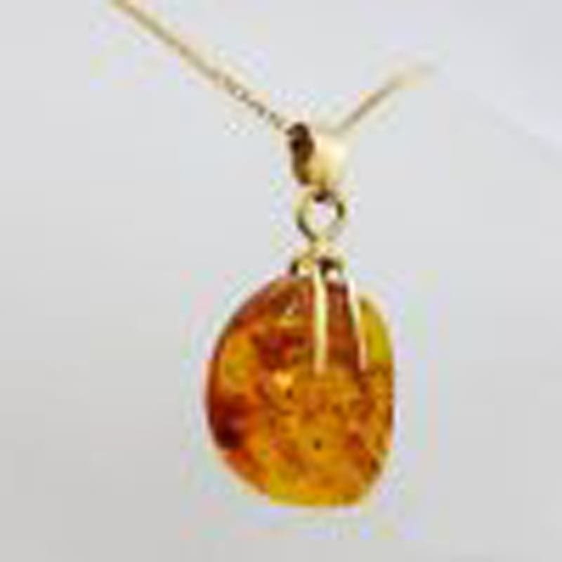 14ct Yellow Gold Natural Amber Pendant on 9ct Chain