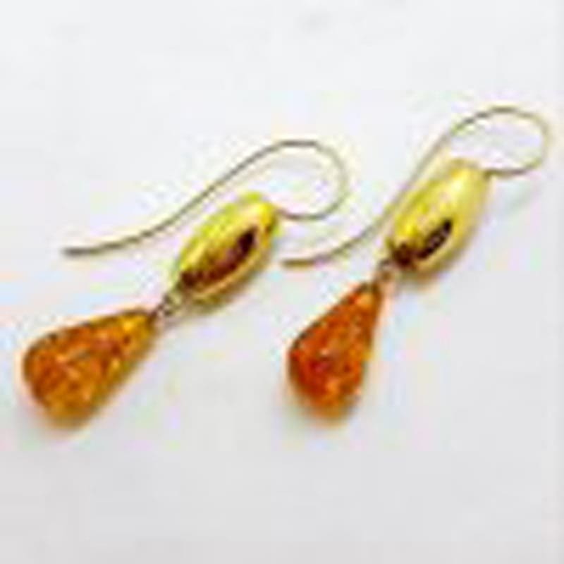 18ct Yellow Gold Natural Baltic Amber Long Drop Earrings