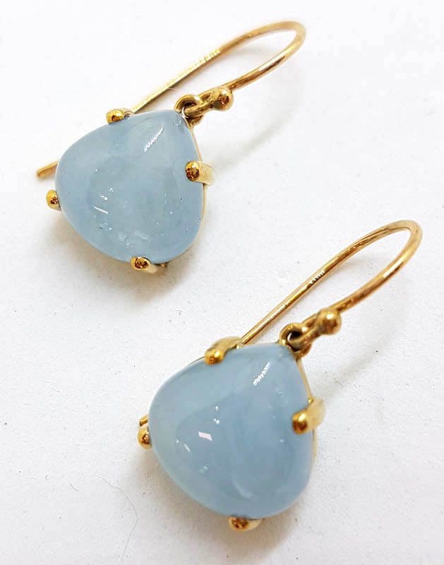 9ct Yellow Gold Teardrop Shape Aquamarine Drop Earrings