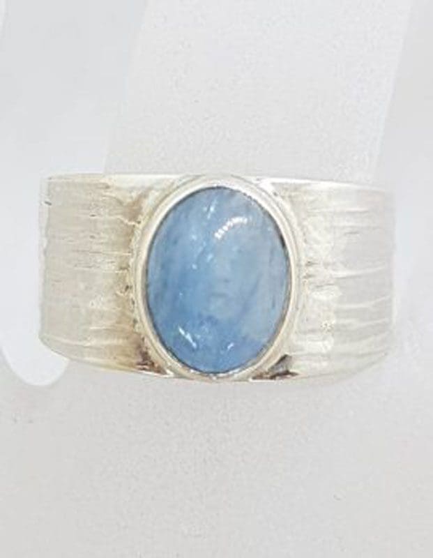 Sterling Silver Cabochon Aquamarine Wide Ring - Oval