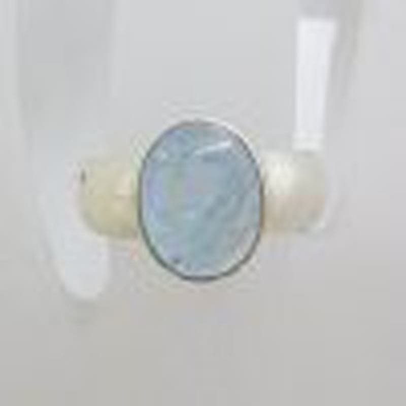 Sterling Silver Oval Bezel Set Cabochon Cut Aquamarine Ring