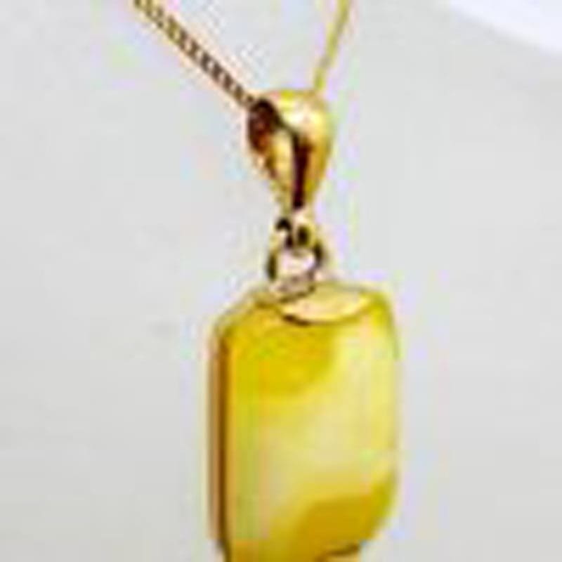 9ct Yellow Gold Rectangular Natural Baltic Butter Amber Pendant on Gold Chain