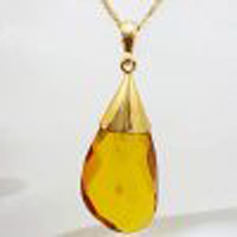 9ct Yellow Gold Faceted Natural Baltic Amber Pendant on 9ct Gold Chain