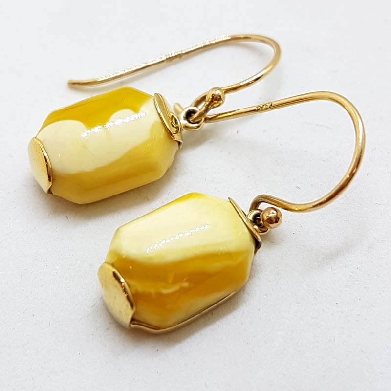 20210525_213020 9ct Yellow Gold Rectangular Natural Baltic Butter Amber Drop Earrings