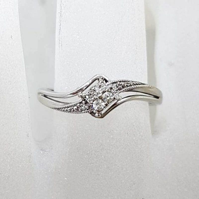 10ct White Gold Diamond Twist Design Dress Ring - Engagement Ring