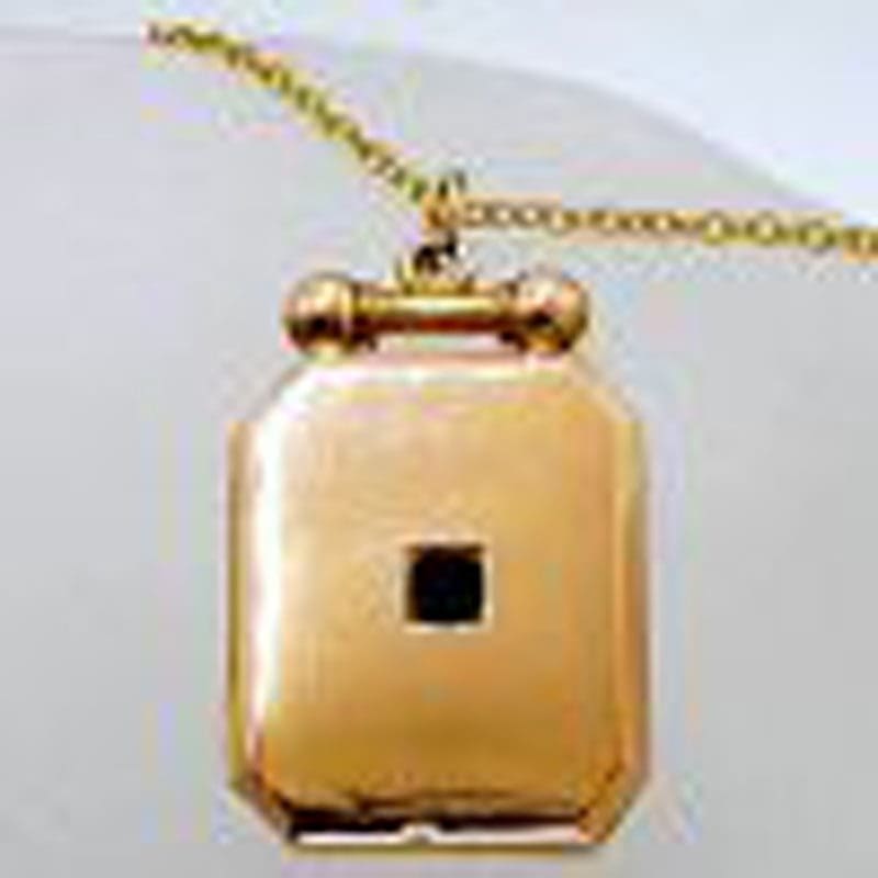9ct Rose Gold Large Rectangular / Octagonal Locket with Garnet on Gold Chain - Antique / Vintage